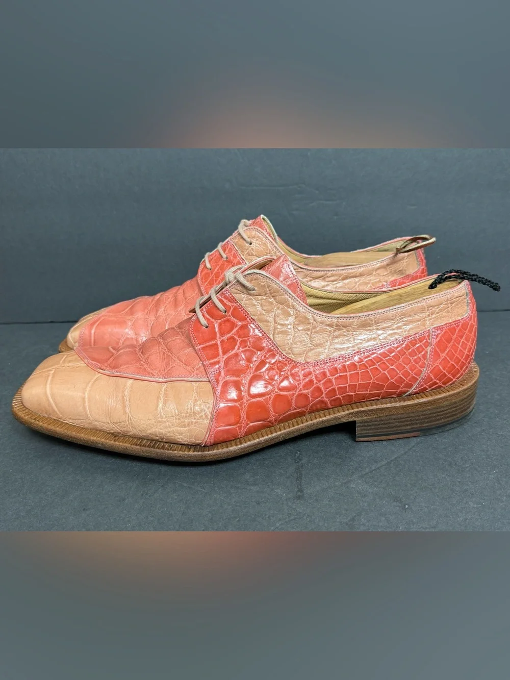 MAURI Exotic Leather ALLIGATOR Dress Shoes Men 12 Tan Salmon Italy Rare